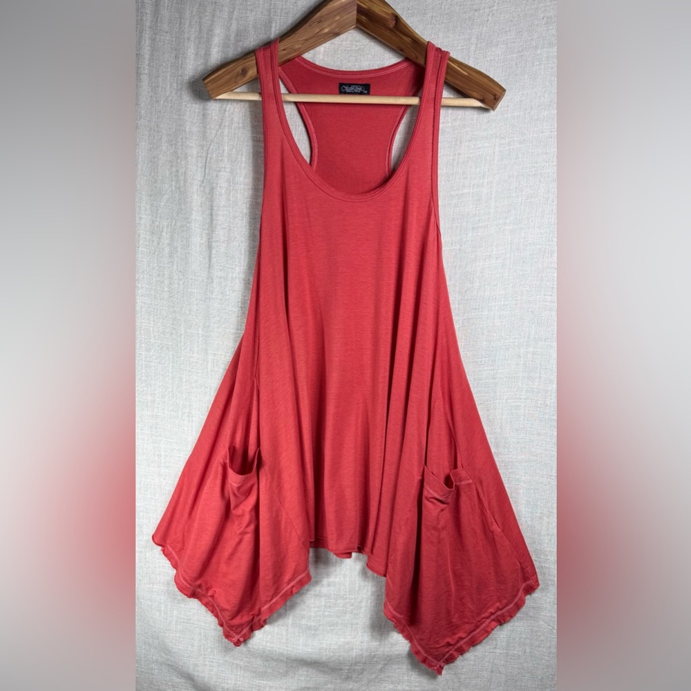 Lauren Moshi 70%Tencel30%Cotton Coral Red Racerback Dress/Oversized Tank Top
